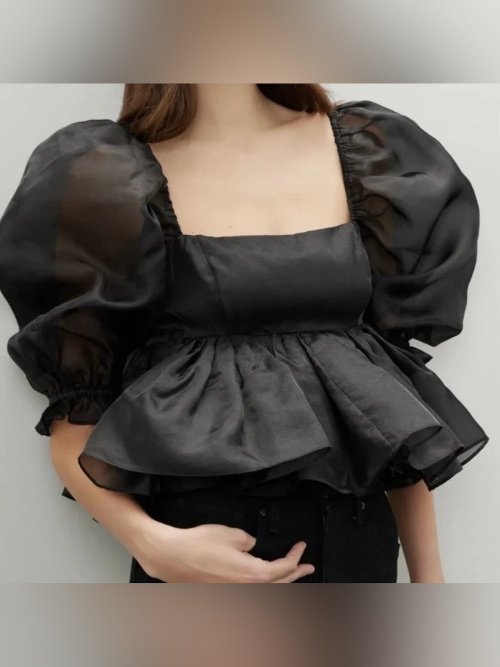 SELKIE Bubble Top Puff Sleeve Black Caviar Small - Picture 4 of 11